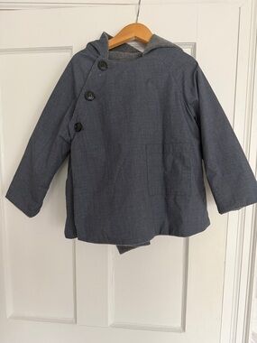 Makie Kids' Asymmetrical Button Pea Coat in Slate Gray